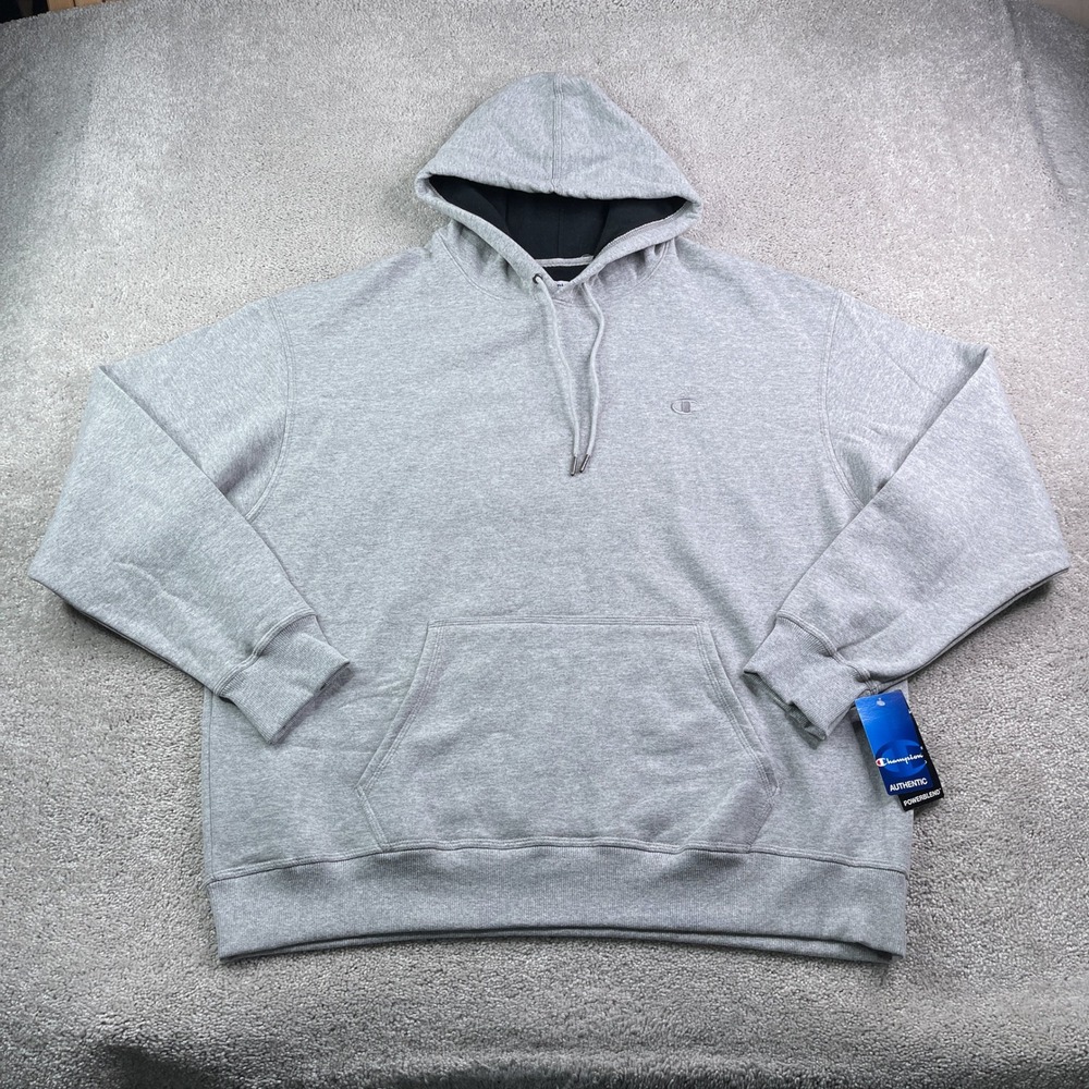 NEW Champion Hoodie Mens 2XL Gray Powerblendโ Fleece Pullover Sweatshirt NWT
